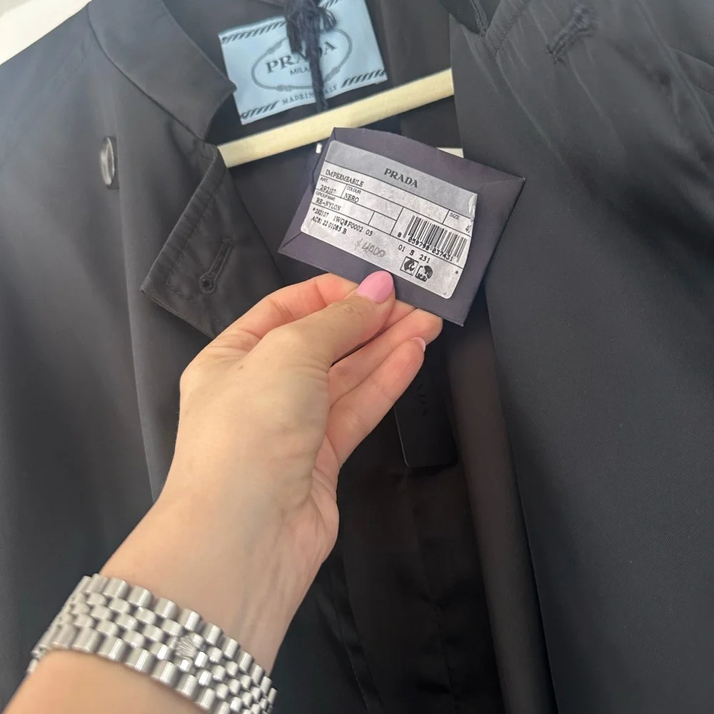 Prada Black Re Nylon long Trench Coat with triangle logo belt size 40 $4000 - Picture 10 of 13